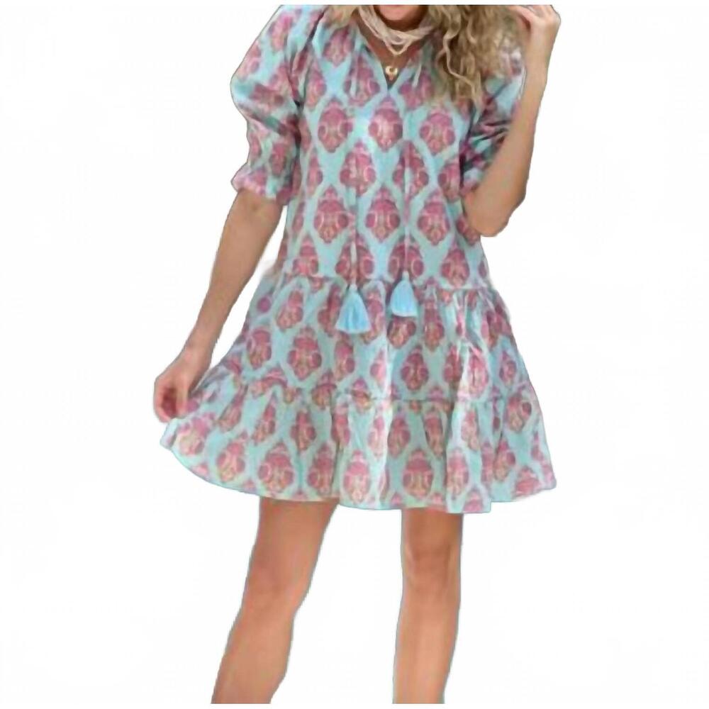 NEW JUST DARVINY raye v-neck short dress in bahama sea